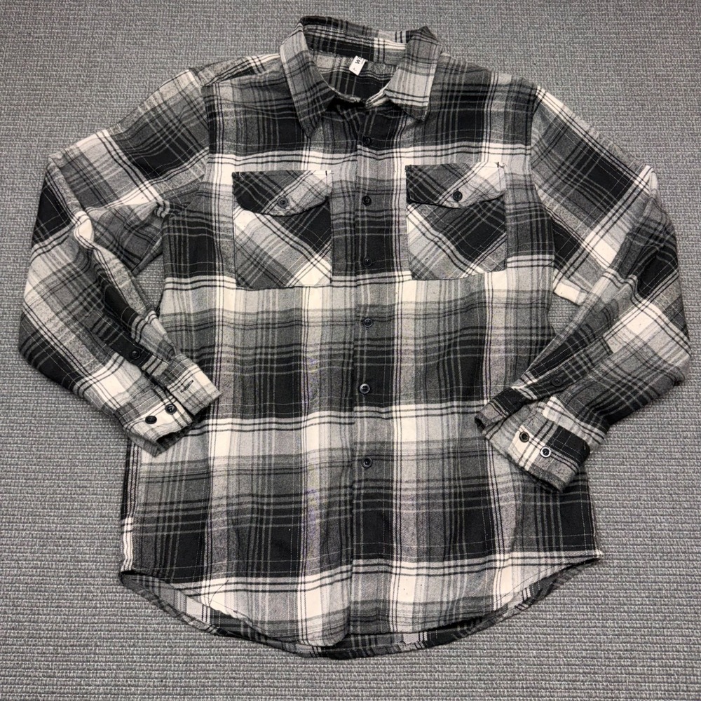 WEIV Los Angeles Mens Large Black White Grey Plaid Flannel Button Up Shirt L